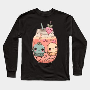 Valentine's day Bubble tea Couples boyfriend and girlfriend husband and wife lovers gift idea Long Sleeve T-Shirt